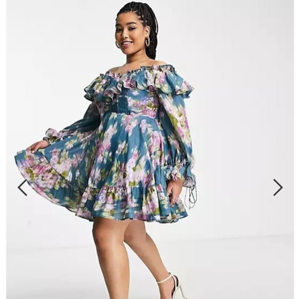 ASOS DESIGN Curve Exclusive off shoulder mini dress US Size 16